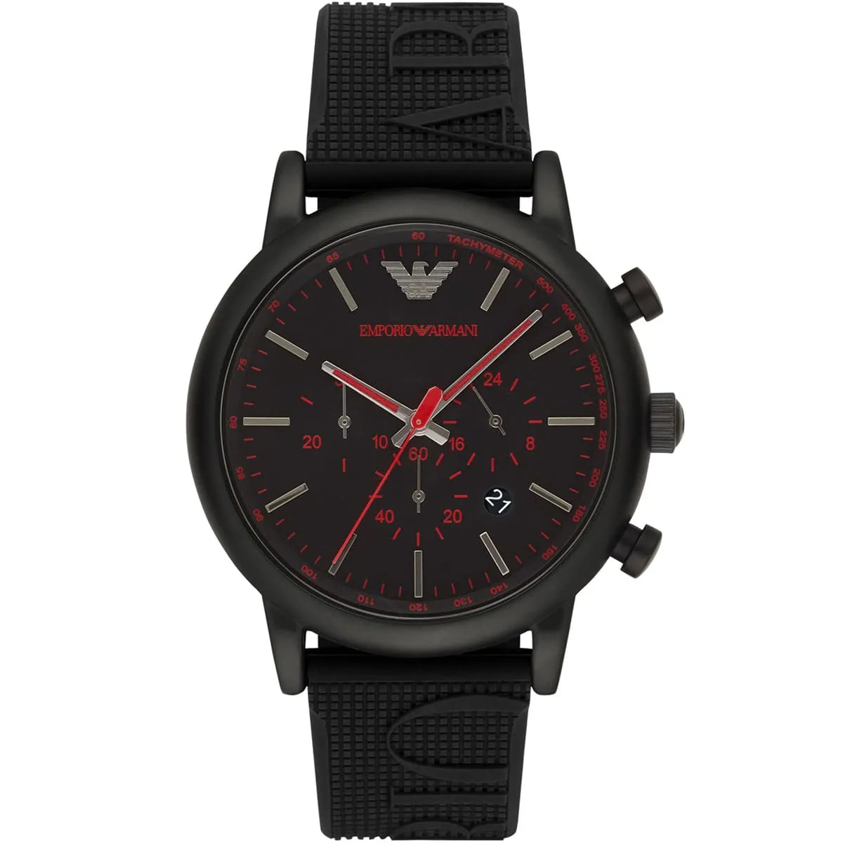 Emporio Armani Luigi AR11024 46mm Men's Chronograph Watch – Black & Black Silicone Strap