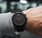 Emporio Armani Luigi AR11024 46mm Men's Chronograph Watch – Black & Black Silicone Strap