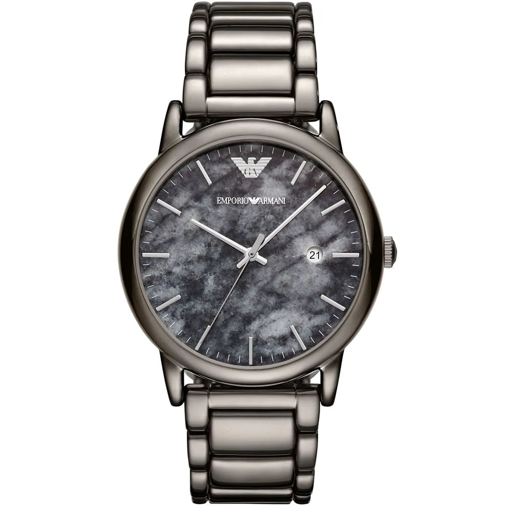 Emporio Armani Luigi AR11155 43mm Men's Quartz Watch – Gunmetal Textured & Gunmetal Stainless Steel Bracelet