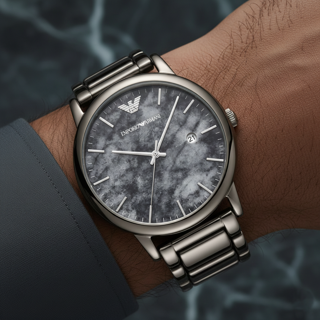 Emporio Armani Luigi AR11155 43mm Men's Quartz Watch – Gunmetal Textured & Gunmetal Stainless Steel Bracelet