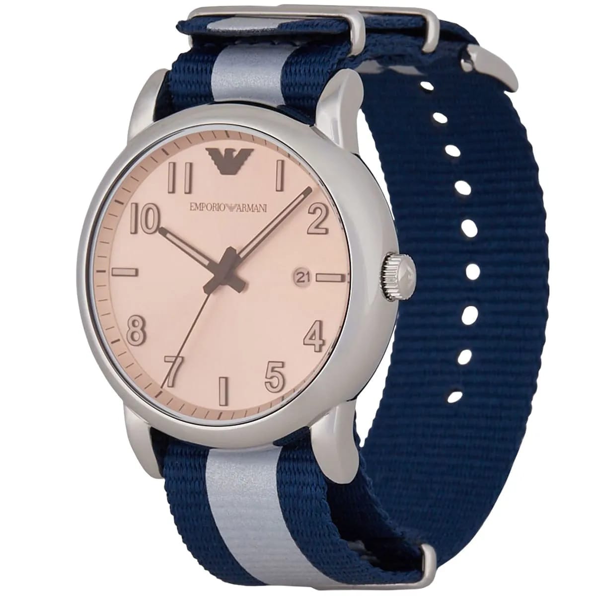 Emporio Armani Luigi AR11212 Men's Quartz Watch – Peach Sunray & Navy Blue Textile Strap