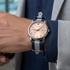 Emporio Armani Luigi AR11212 Men's Quartz Watch – Peach Sunray & Navy Blue Textile Strap