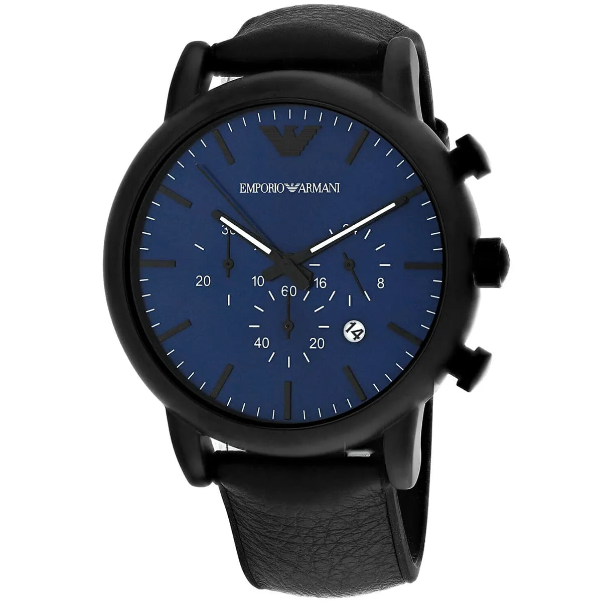 Emporio Armani Luigi AR11351 Men's Chronograph Watch – Blue Sunray & Black Genuine Leather Strap