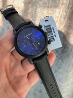 Emporio Armani Luigi AR11351 Men's Chronograph Watch – Blue Sunray & Black Genuine Leather Strap