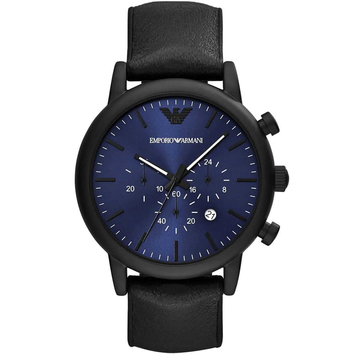 Emporio Armani Luigi AR11351 Men's Chronograph Watch – Blue Sunray & Black Genuine Leather Strap