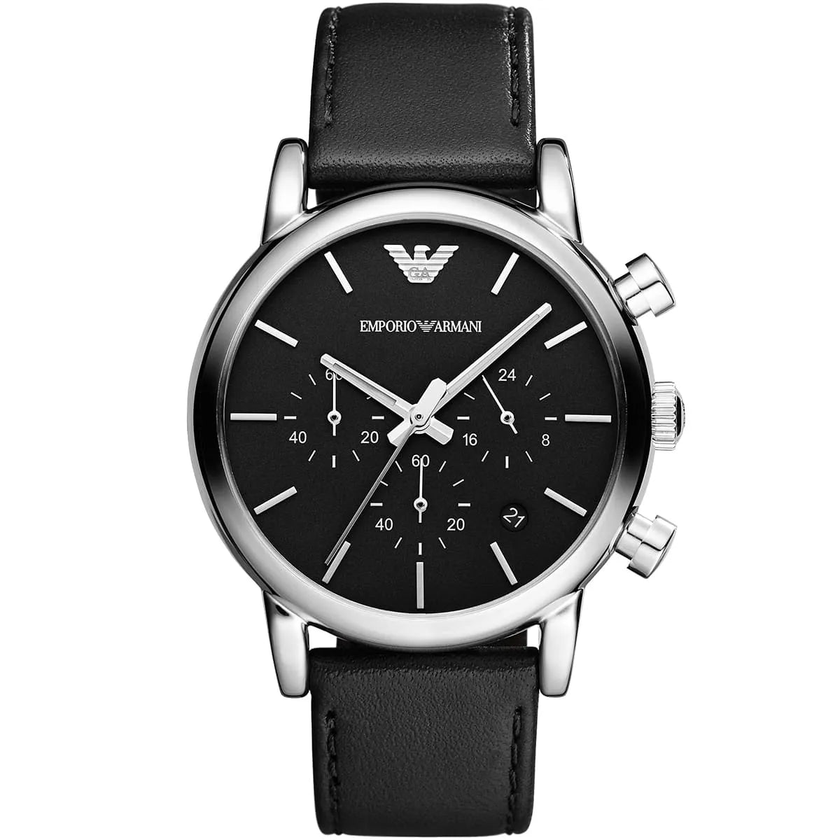 Emporio Armani Luigi AR1733 Men's Chronograph Watch – Black & Black Genuine Leather Strap