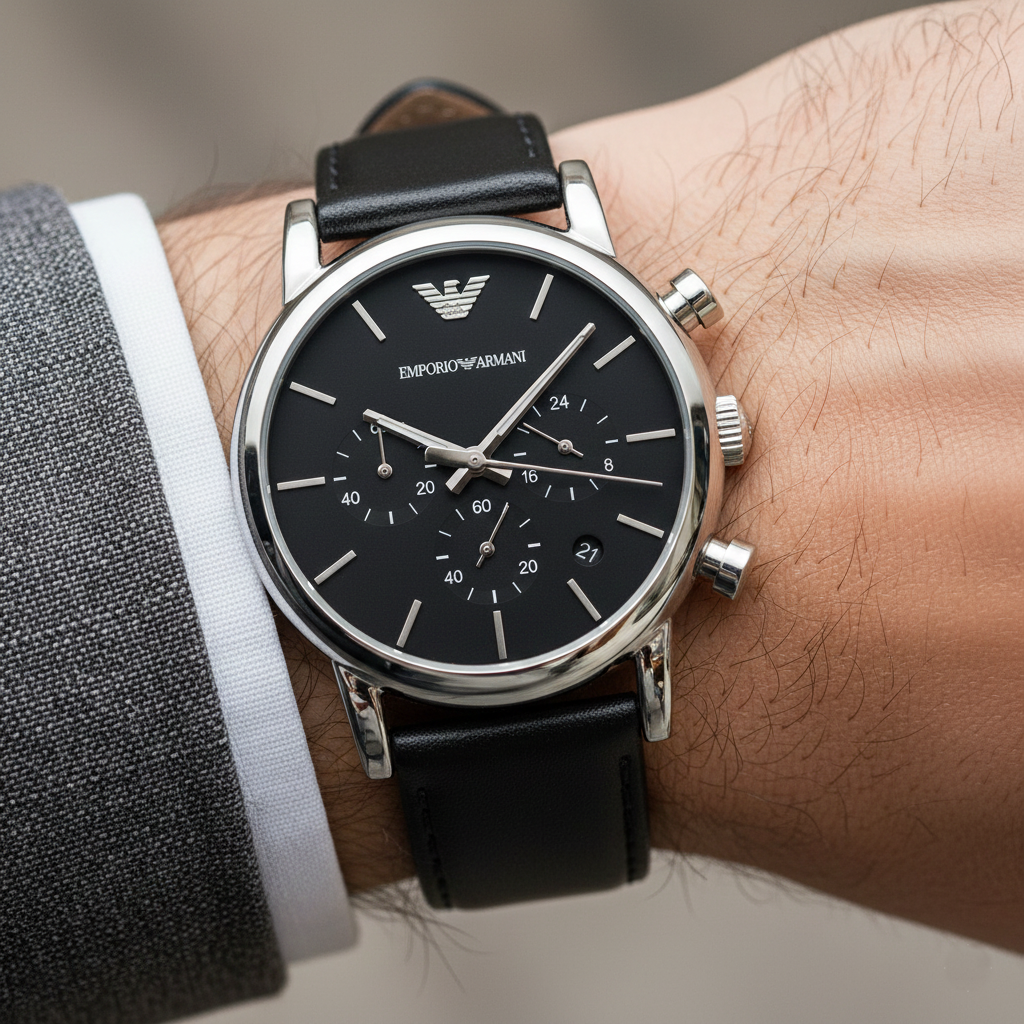 Emporio Armani Luigi AR1733 Men's Chronograph Watch – Black & Black Genuine Leather Strap