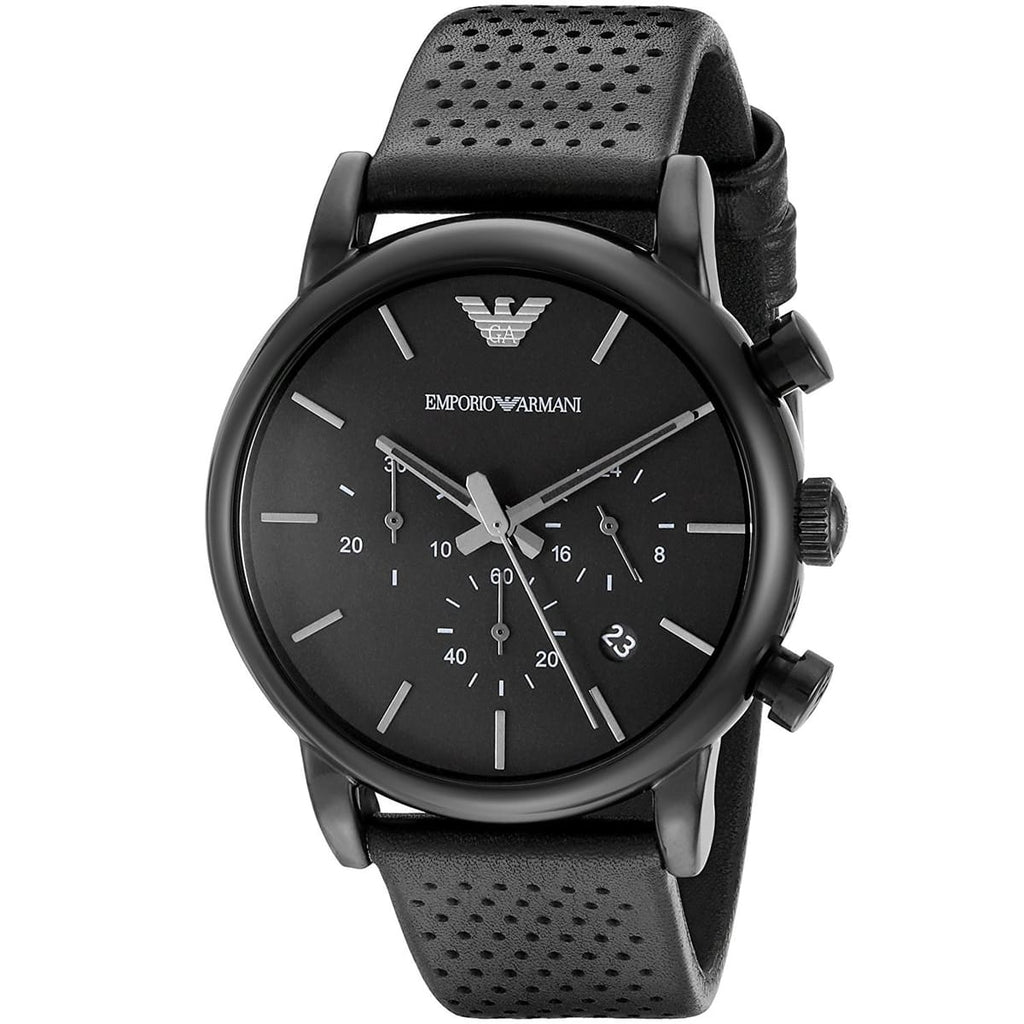 Emporio Armani Luigi AR1737 Men's Chronograph Watch – Black & Black Genuine Leather Strap