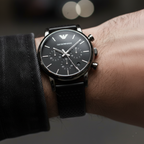 Emporio Armani Luigi AR1737 Men's Chronograph Watch – Black & Black Genuine Leather Strap
