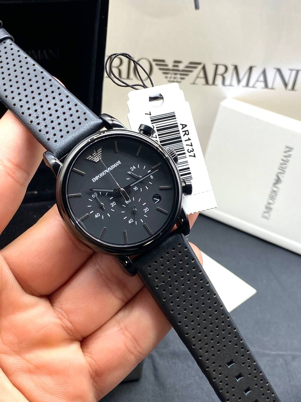Emporio Armani Luigi AR1737 Men's Chronograph Watch – Black & Black Genuine Leather Strap