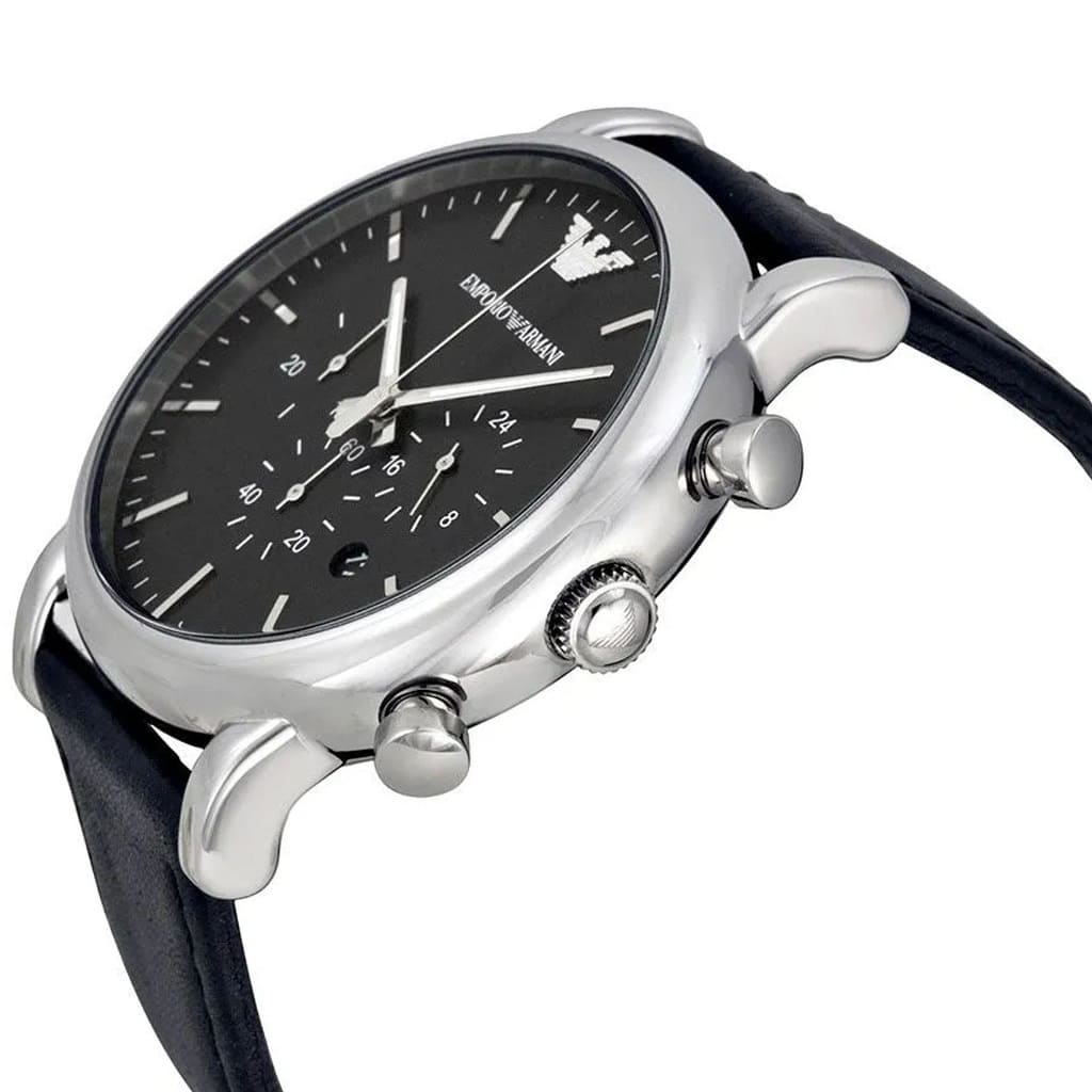 Emporio Armani Luigi AR1828 46mm Men's Chronograph Watch – Black & Black Genuine Leather Strap