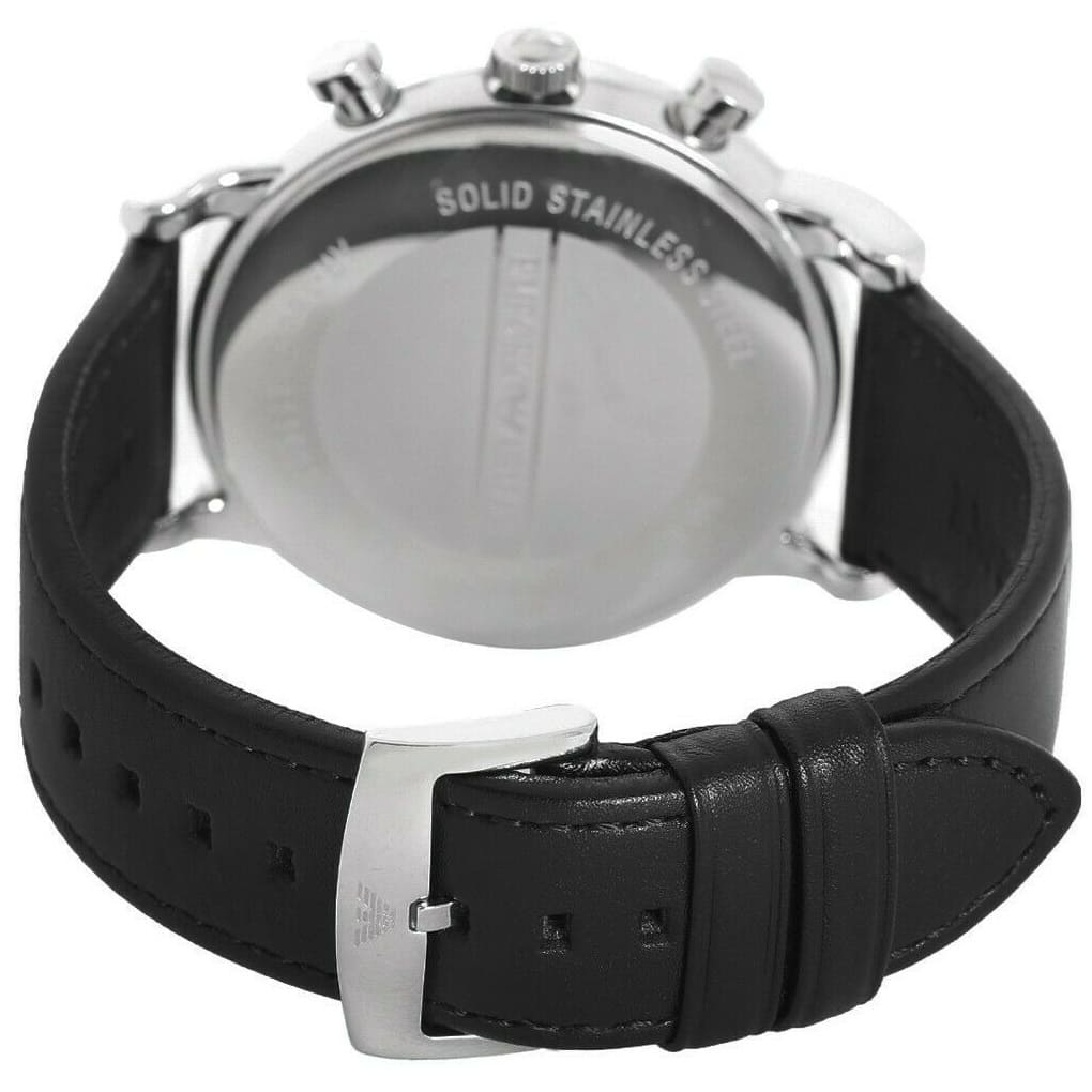 Emporio Armani Luigi AR1828 46mm Men's Chronograph Watch – Black & Black Genuine Leather Strap