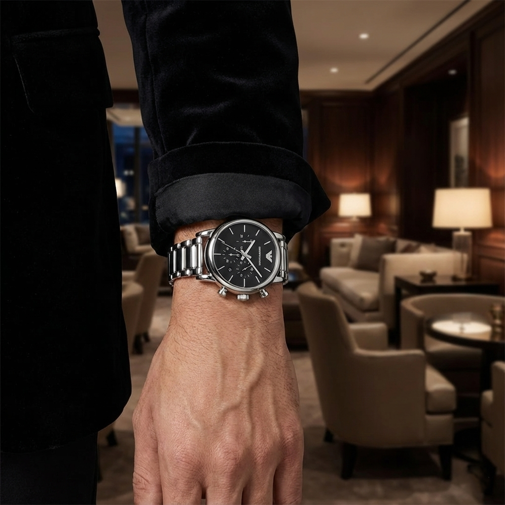 Emporio Armani Luigi AR1853 41mm Men's Chronograph Watch – Black & Silver-Tone Stainless Steel Bracelet