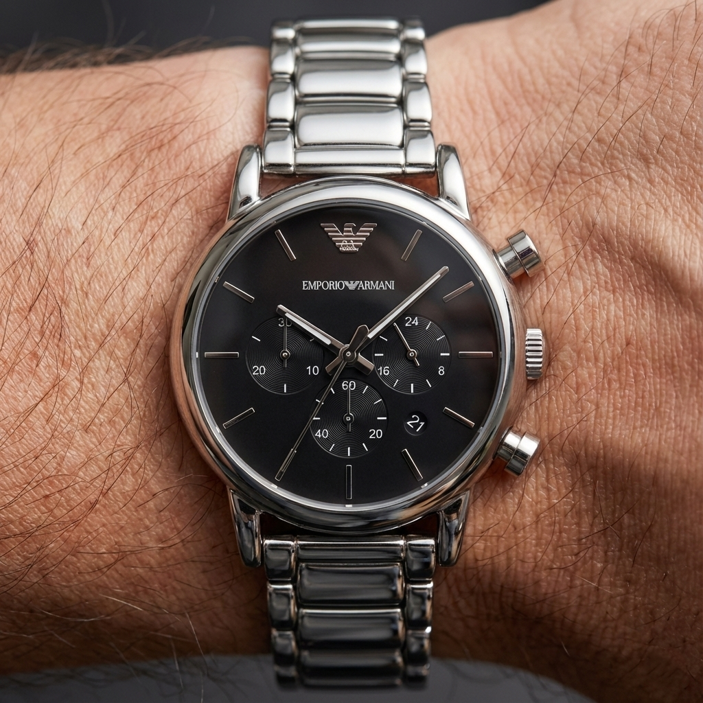 Emporio Armani Luigi AR1853 41mm Men's Chronograph Watch – Black & Silver-Tone Stainless Steel Bracelet