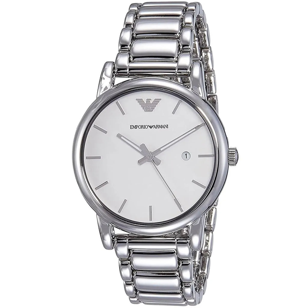 Emporio Armani Luigi AR1854 41mm Men's Quartz Watch – White & Silver-Tone Stainless Steel Bracelet