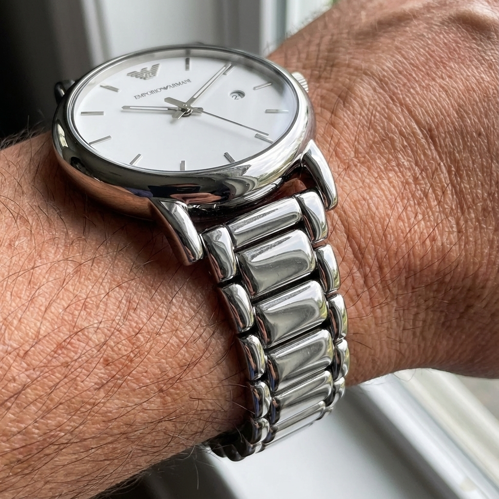 Emporio Armani Luigi AR1854 41mm Men's Quartz Watch – White & Silver-Tone Stainless Steel Bracelet