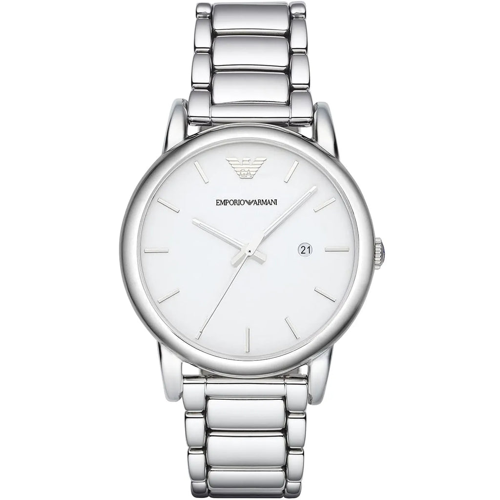 Emporio Armani Luigi AR1854 41mm Men's Quartz Watch – White & Silver-Tone Stainless Steel Bracelet