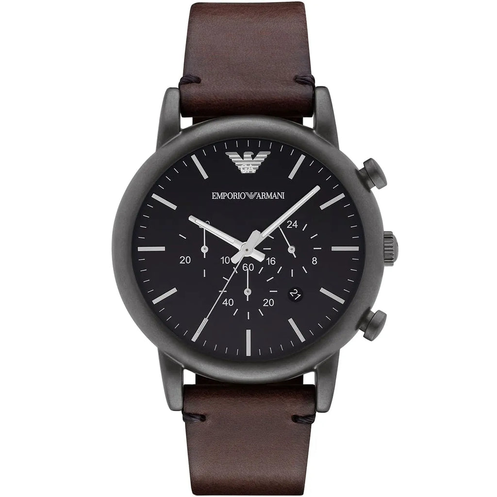 Emporio Armani Luigi AR1919 46mm Men's Chronograph Watch – Black & Gunmetal Genuine Leather Strap