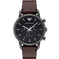 Emporio Armani Luigi AR1919 46mm Men's Chronograph Watch – Black & Gunmetal Genuine Leather Strap