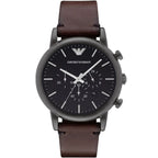 Emporio Armani Luigi AR1919 46mm Men's Chronograph Watch – Black & Gunmetal Genuine Leather Strap
