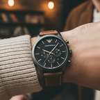 Emporio Armani Luigi AR1919 46mm Men's Chronograph Watch – Black & Gunmetal Genuine Leather Strap
