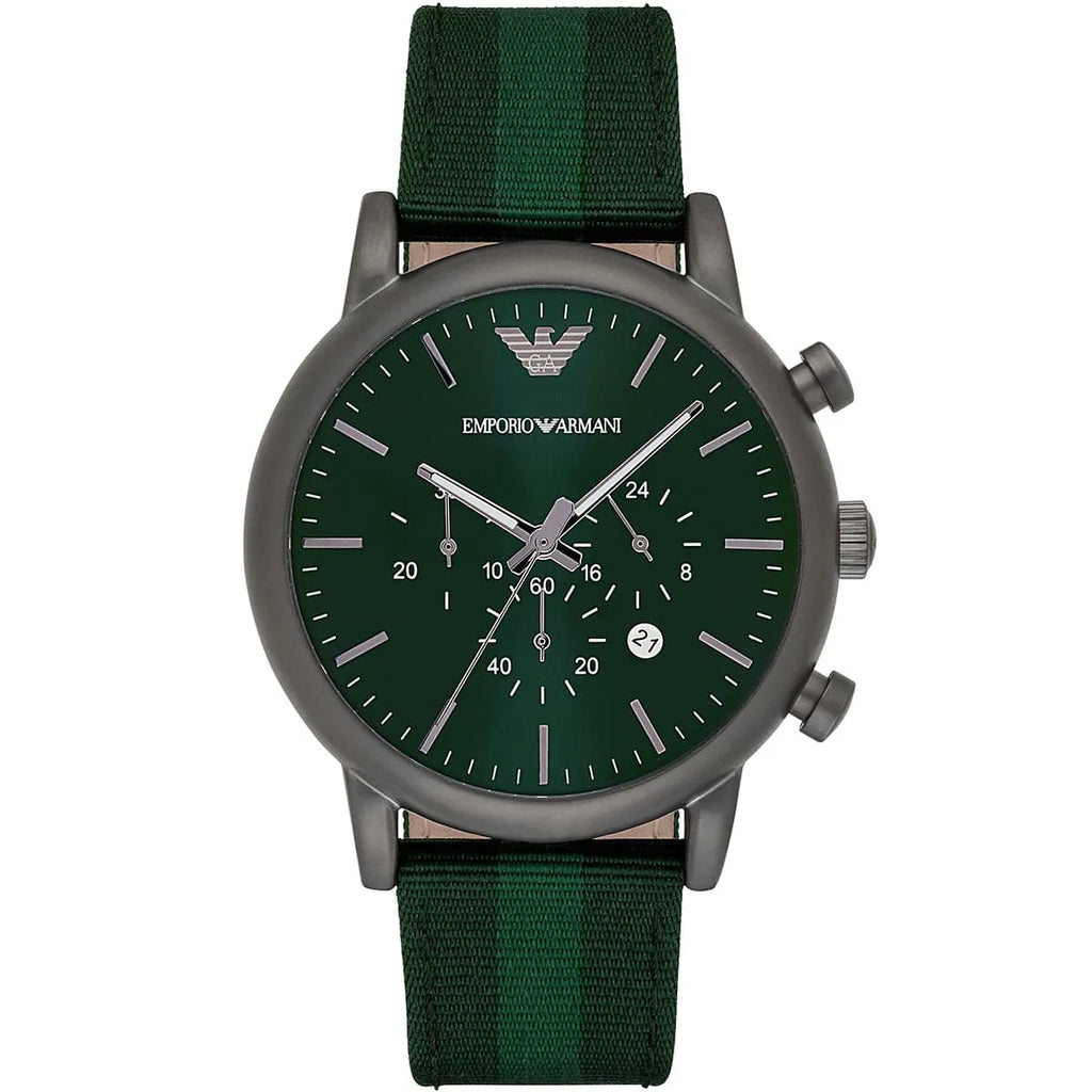 Emporio Armani Luigi AR1950 46mm Men's Chronograph Watch – Green & Green Genuine Leather Strap