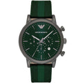 Emporio Armani Luigi AR1950 46mm Men's Chronograph Watch – Green & Green Genuine Leather Strap