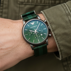 Emporio Armani Luigi AR1950 46mm Men's Chronograph Watch – Green & Green Genuine Leather Strap