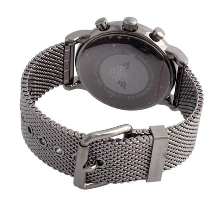 Emporio Armani Luigi AR1979 46mm Men's Chronograph Watch – Gunmetal Sunray & Gunmetal Stainless Steel Mesh Bracelet