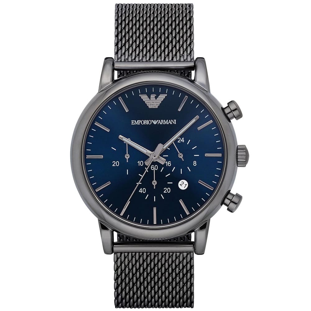 Emporio Armani Luigi AR1979 46mm Men's Chronograph Watch – Gunmetal Sunray & Gunmetal Stainless Steel Mesh Bracelet