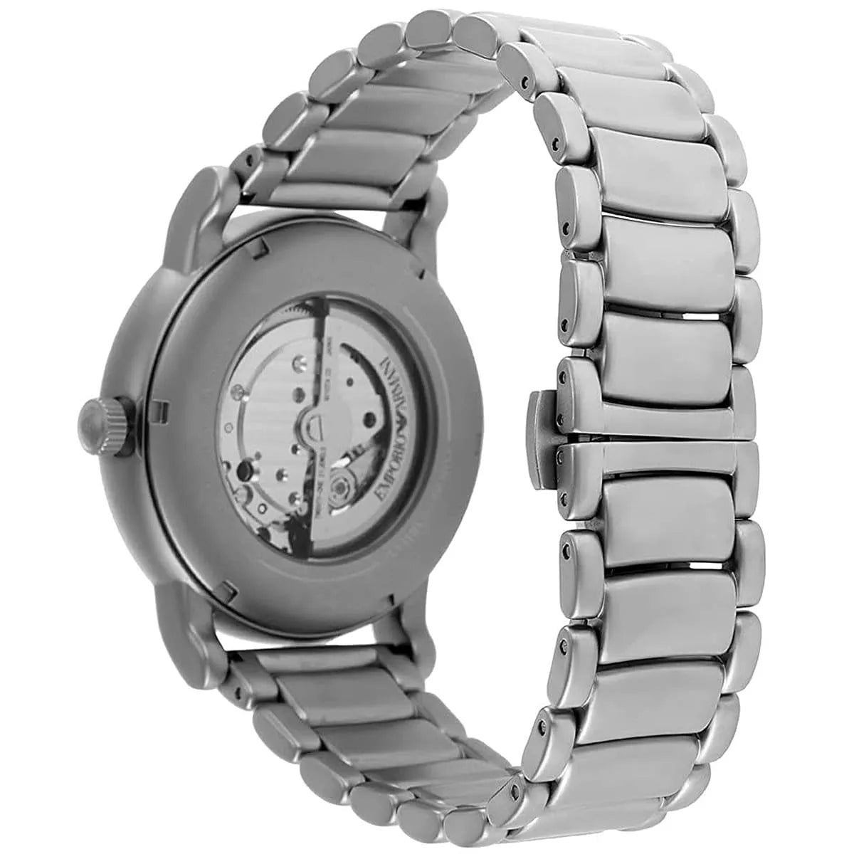 Emporio Armani Luigi AR60021 43mm Men's Automatic Watch – Black Open-Heart & Silver Stainless Steel Bracelet