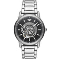 Emporio Armani Luigi AR60021 43mm Men's Automatic Watch – Black Open-Heart & Silver Stainless Steel Bracelet