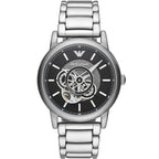 Emporio Armani Luigi AR60021 43mm Men's Automatic Watch – Black Open-Heart & Silver Stainless Steel Bracelet