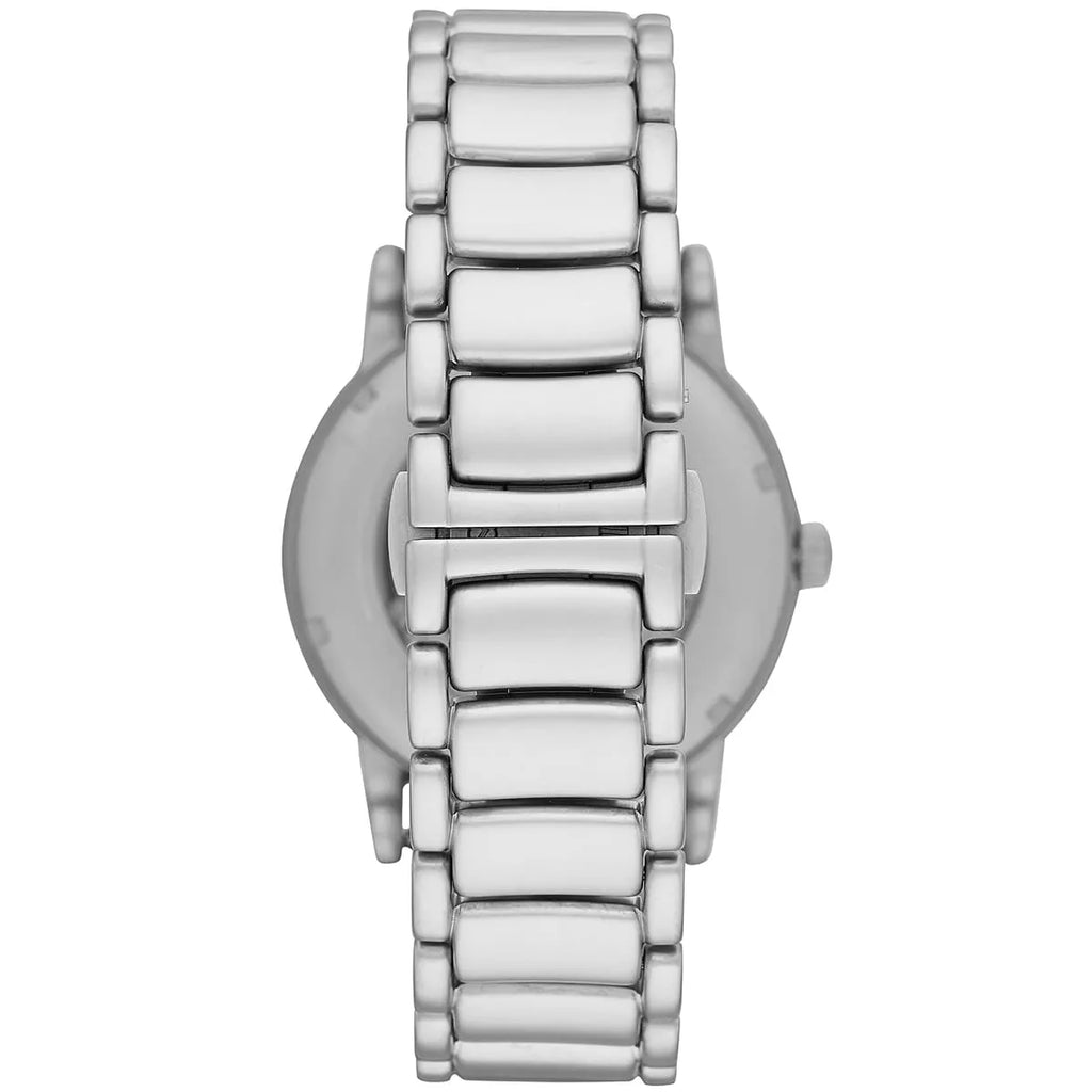 Emporio Armani Luigi AR60021 43mm Men's Automatic Watch – Black Open-Heart & Silver Stainless Steel Bracelet