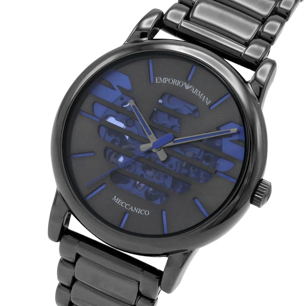 Emporio Armani Luigi AR60029 43mm Men's Automatic Watch – Gunmetal Skeleton & Gunmetal Stainless Steel Bracelet
