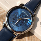 Emporio Armani Luigi AR60030 43mm Men's Automatic Watch – Blue Skeleton & Navy Blue Genuine Leather Strap