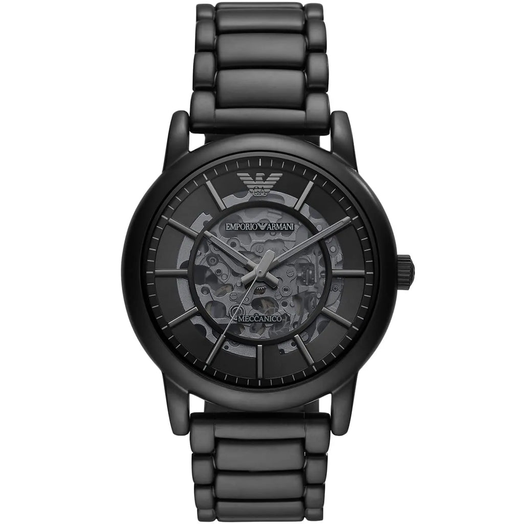 Emporio Armani Luigi AR60045 43mm Men's Automatic Watch – Black Skeleton & Black Stainless Steel Bracelet