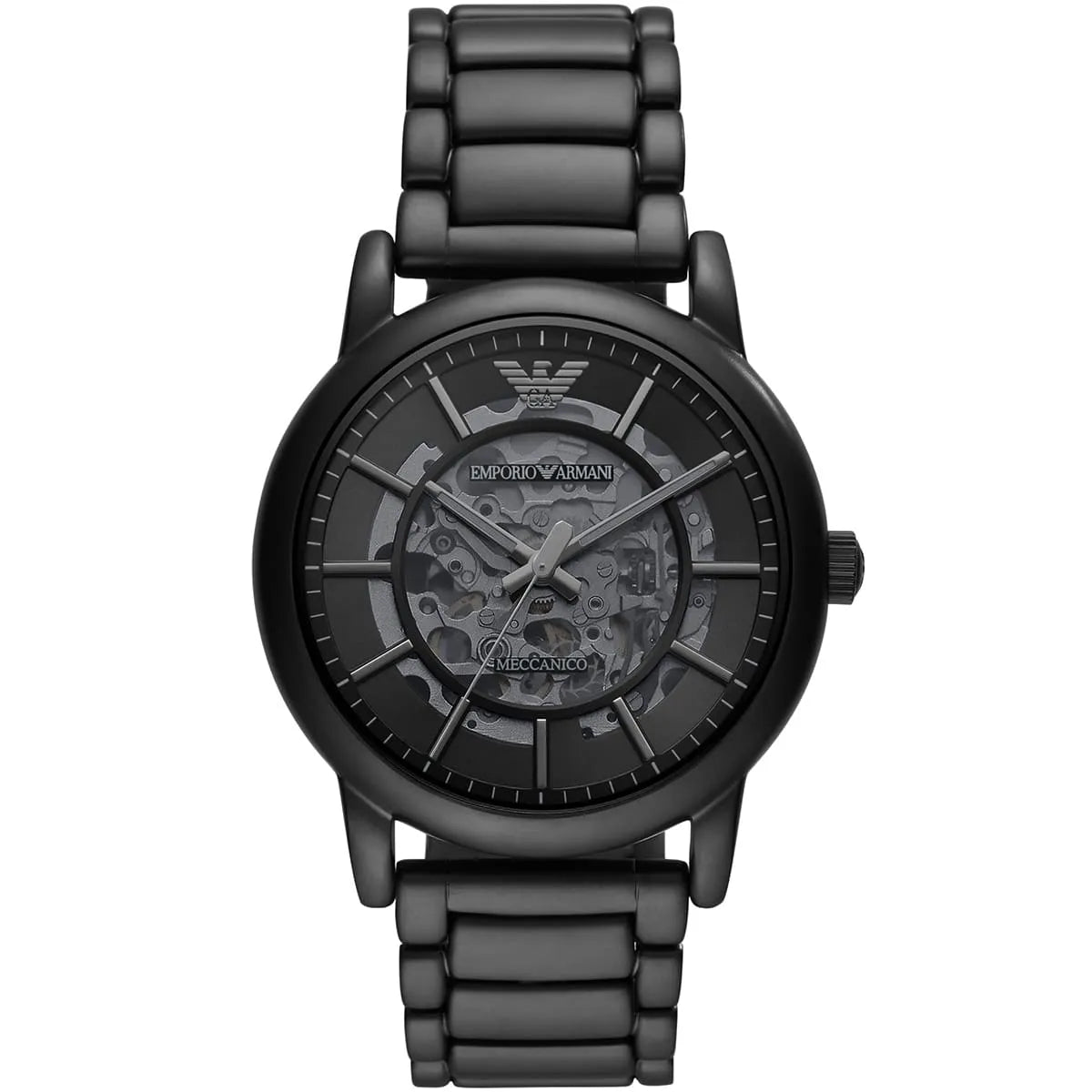 Emporio Armani Luigi AR60045 43mm Men's Automatic Watch – Black Skeleton & Black Stainless Steel Bracelet