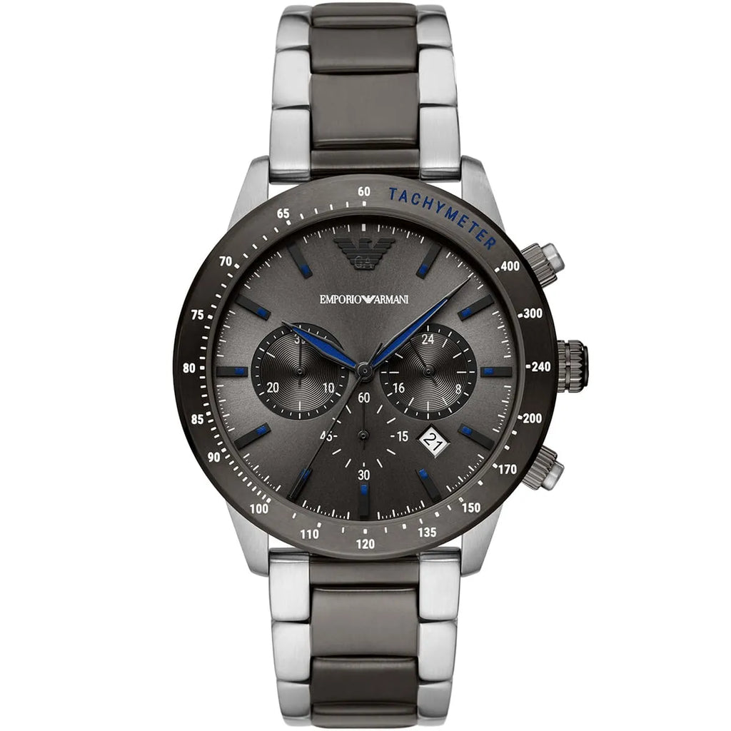 Emporio Armani Mario AR11391 Men's Chronograph Watch – Grey Sunray & Gunmetal Stainless Steel Bracelet