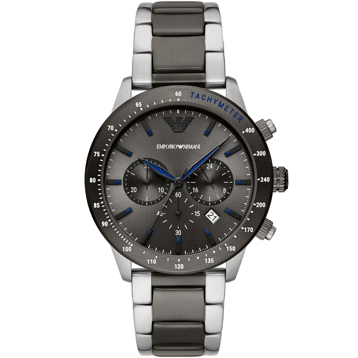 Emporio Armani Mario AR11391 Men's Chronograph Watch – Grey Sunray & Gunmetal Stainless Steel Bracelet