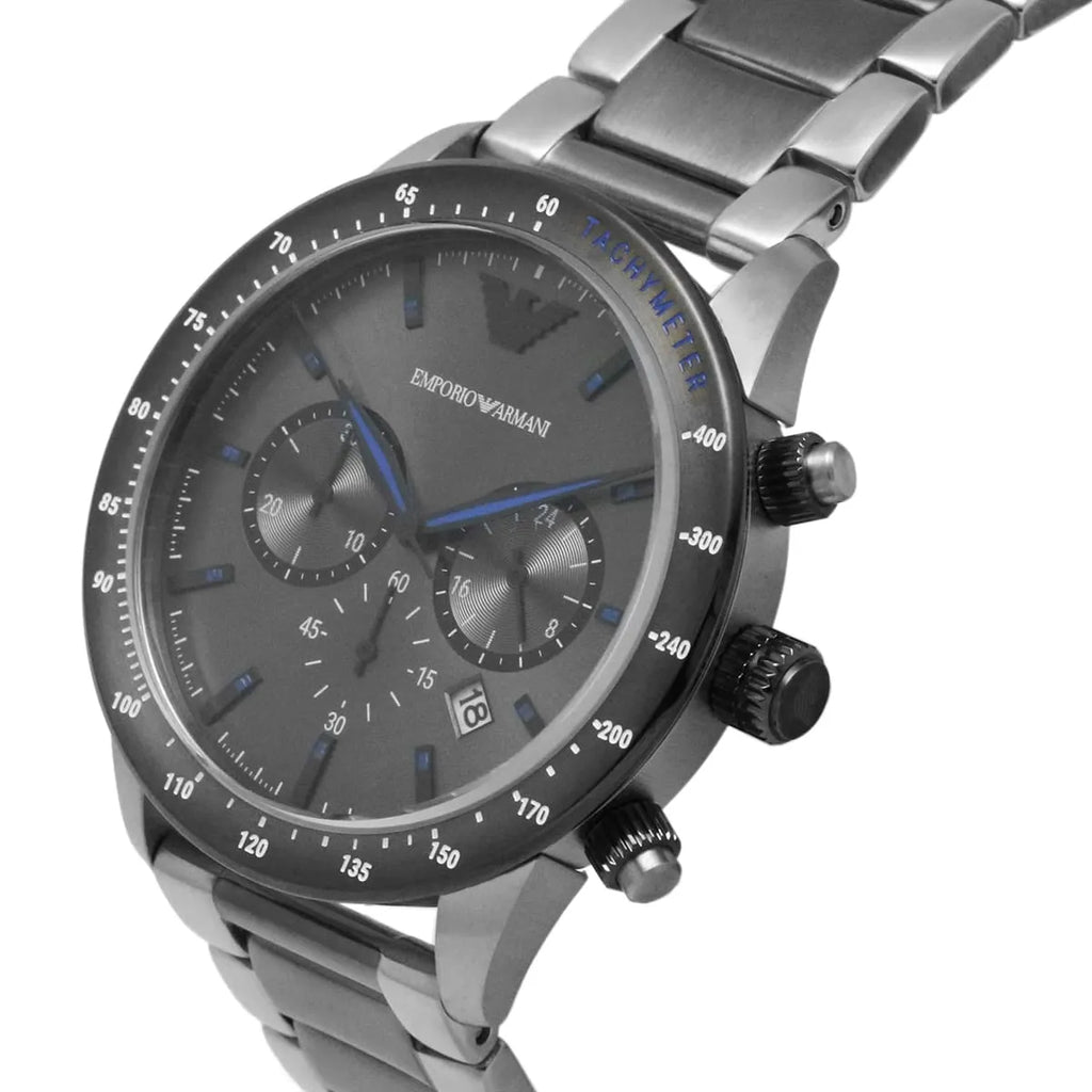 Emporio Armani Mario AR11391 Men's Chronograph Watch – Grey Sunray & Gunmetal Stainless Steel Bracelet