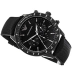 Emporio Armani Mario AR11453 43mm Men's Chronograph Watch – Black & Black Textile Strap
