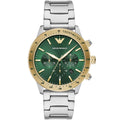 Emporio Armani Mario AR11454 43mm Men's Chronograph Watch – Green Sunray & Green Rubber Strap
