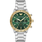 Emporio Armani Mario AR11454 43mm Men's Chronograph Watch – Green Sunray & Green Rubber Strap