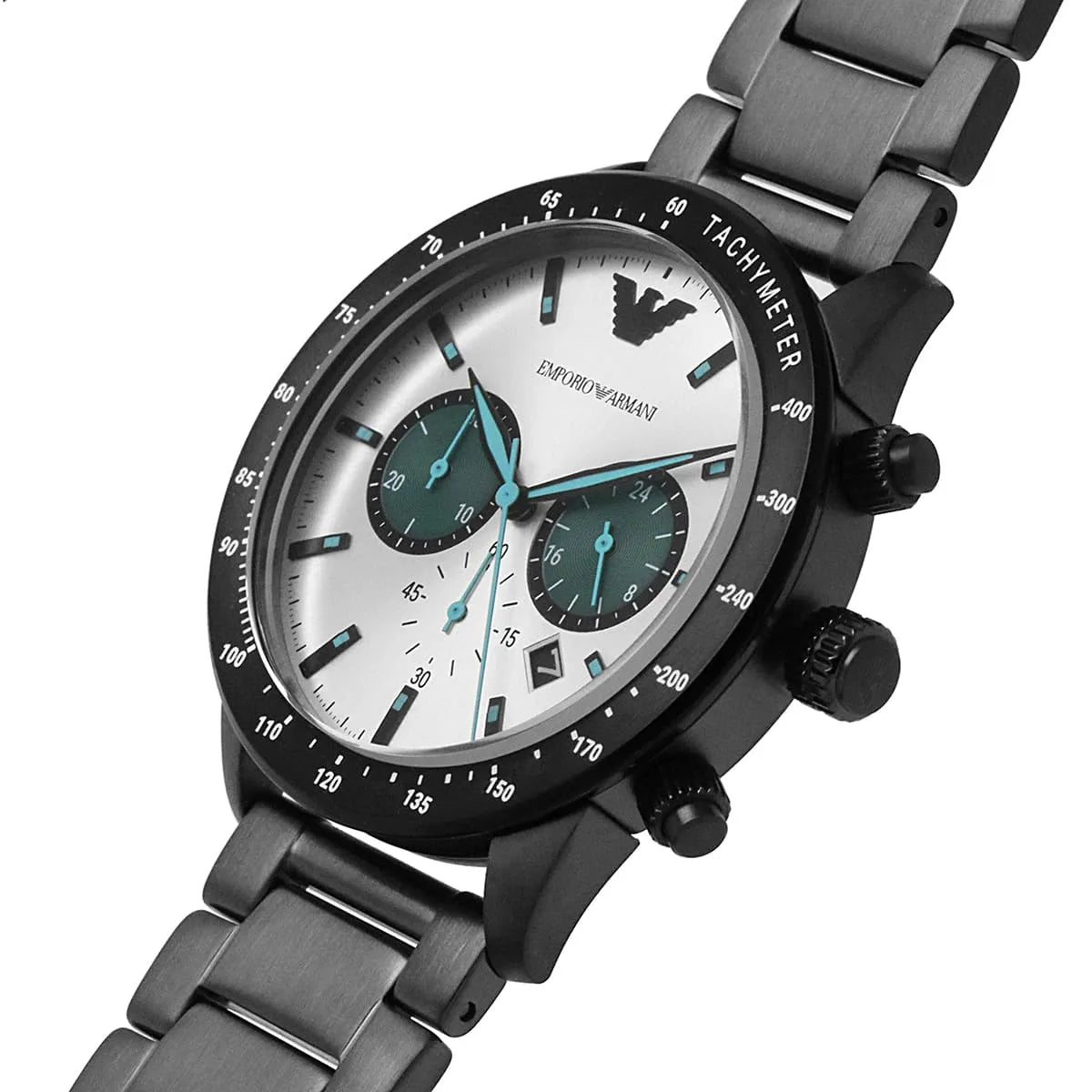Emporio Armani Mario AR11471 43mm Men's Chronograph Watch – Silver & Gunmetal Stainless Steel Bracelet