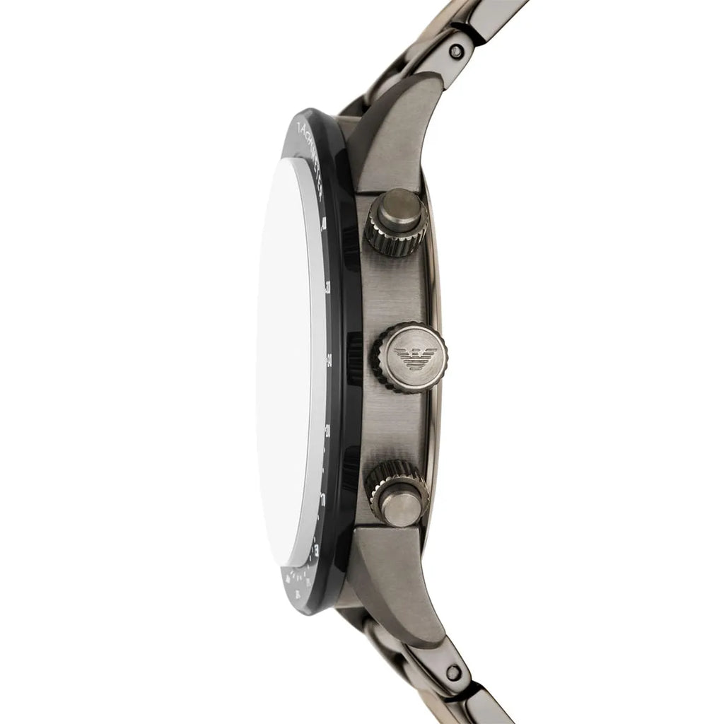 Emporio Armani Mario AR11471 43mm Men's Chronograph Watch – Silver & Gunmetal Stainless Steel Bracelet