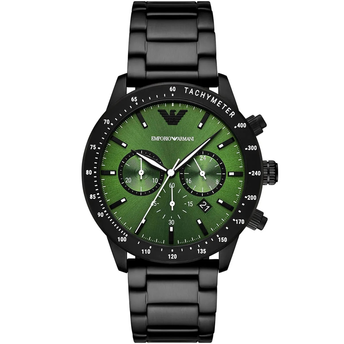 Emporio Armani Mario AR11472 Men's Chronograph Watch – Green Sunray & Green Stainless Steel Bracelet