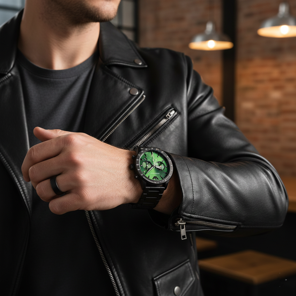 Emporio Armani Mario AR11472 Men's Chronograph Watch – Green Sunray & Green Stainless Steel Bracelet