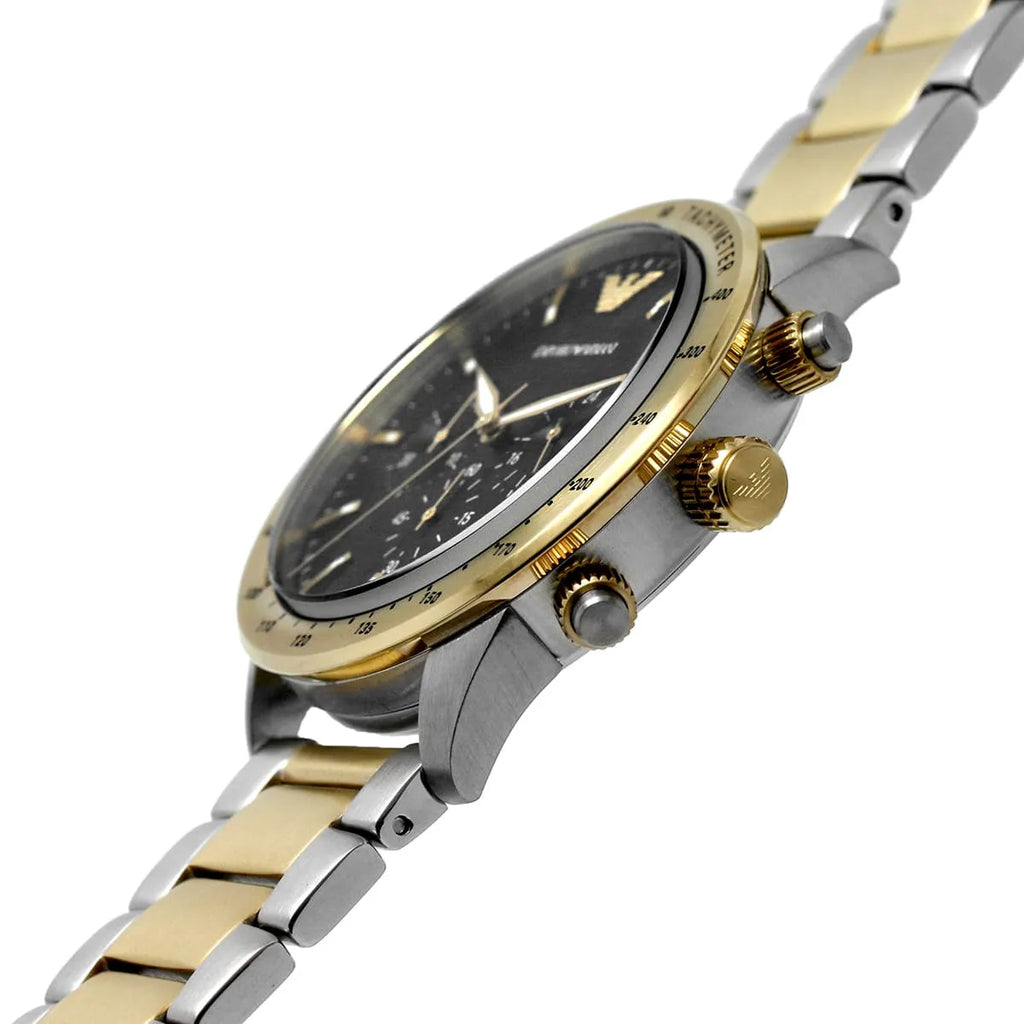 Emporio Armani Mario AR11521 43mm Men's Chronograph Watch – Black & Two-Tone Stainless Steel Bracelet