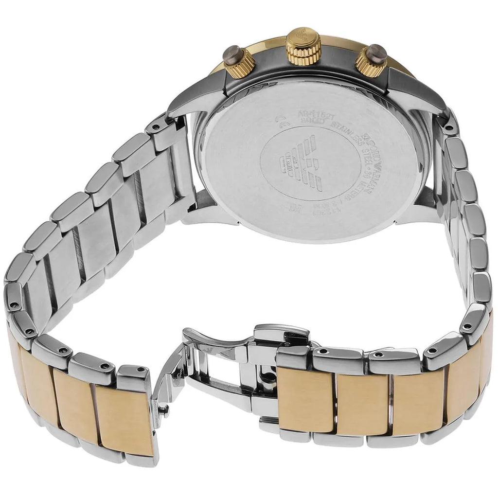 Emporio Armani Mario AR11521 43mm Men's Chronograph Watch – Black & Two-Tone Stainless Steel Bracelet